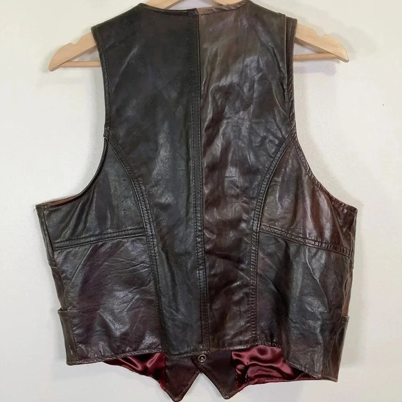 The Leather Ranch  Motorbike Western Button Brown Leather Vest - Picture 14 of 14